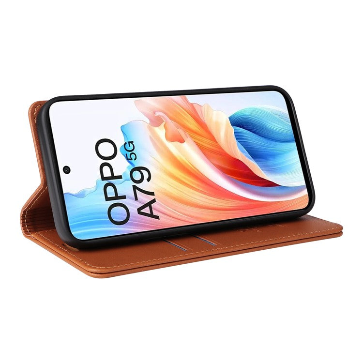 YIKATU YK-001 For Oppo A79 5G / A2 5G Case Magnetic Adsorption Leather Phone Cover - Brown