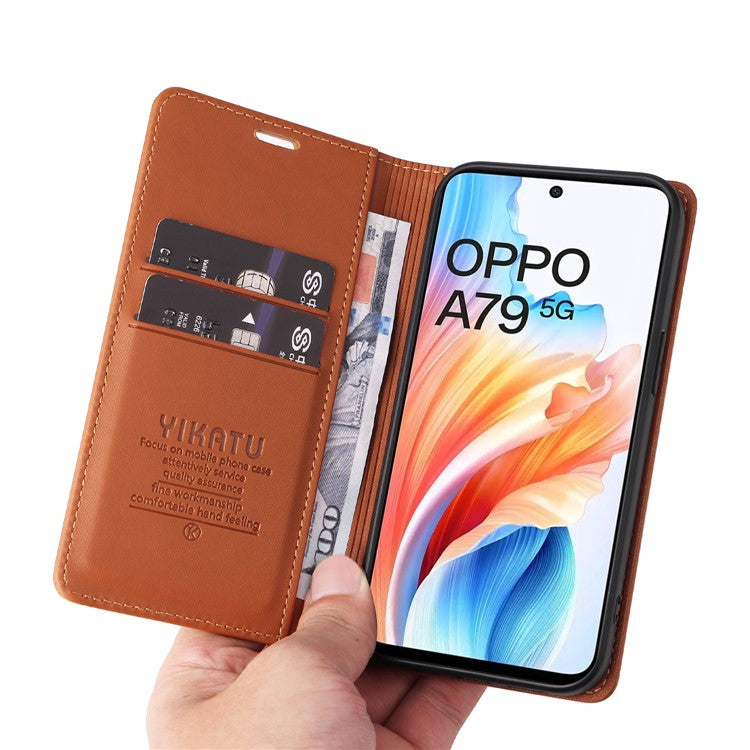 YIKATU YK-001 For Oppo A79 5G / A2 5G Case Magnetic Adsorption Leather Phone Cover - Brown