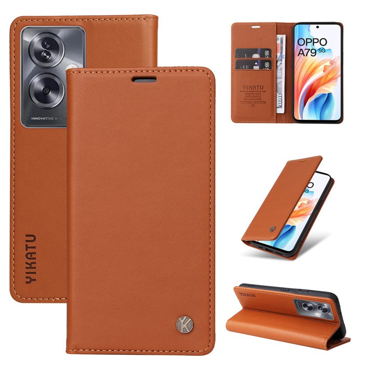 YIKATU YK-001 For Oppo A79 5G / A2 5G Case Magnetic Adsorption Leather Phone Cover - Brown