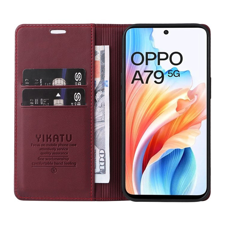 YIKATU YK-001 For Oppo A79 5G / A2 5G Case Magnetic Adsorption Leather Phone Cover - Wine Red