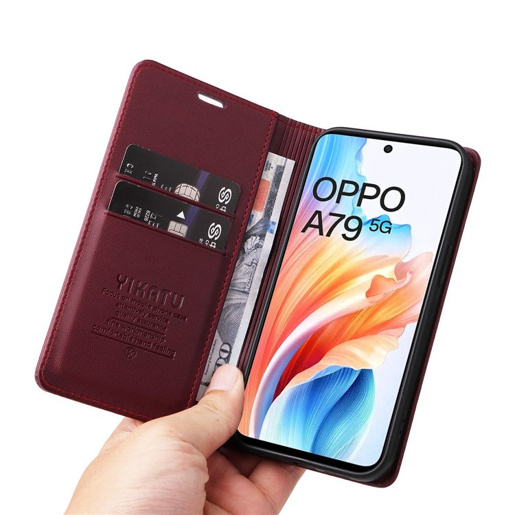 YIKATU YK-001 For Oppo A79 5G / A2 5G Case Magnetic Adsorption Leather Phone Cover - Wine Red