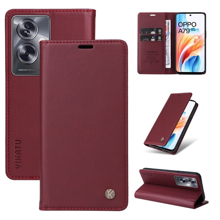 YIKATU YK-001 For Oppo A79 5G / A2 5G Case Magnetic Adsorption Leather Phone Cover - Wine Red