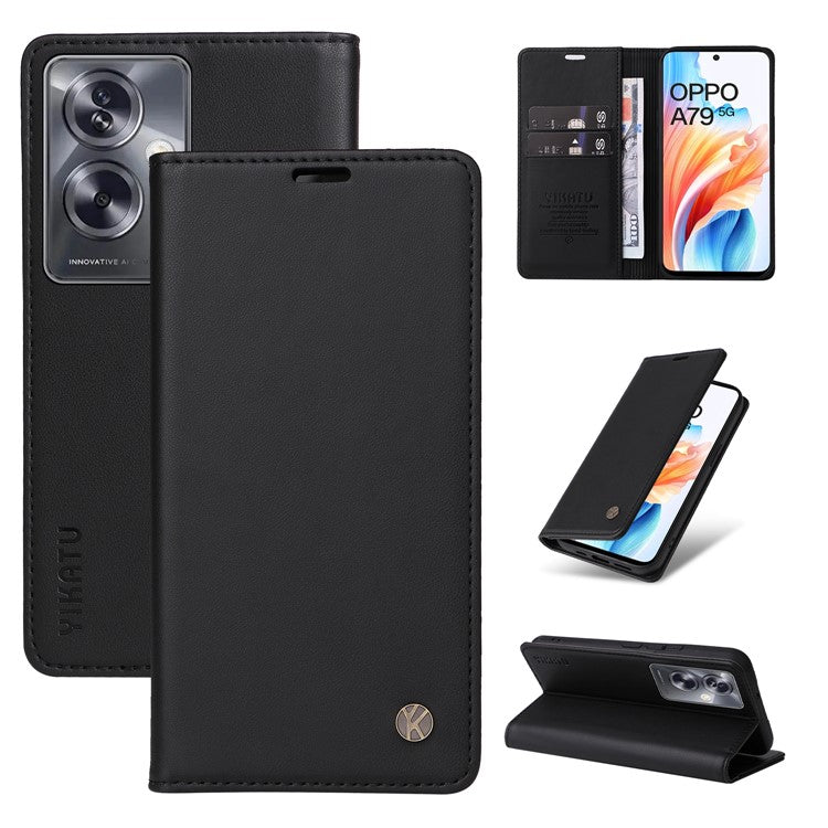 YIKATU YK-001 For Oppo A79 5G / A2 5G Case Magnetic Adsorption Leather Phone Cover - Black