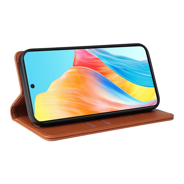 YIKATU YK-001 For Oppo A58 4G Case Magnetic Adsorption Wallet Leather Smartphone Cover - Brown