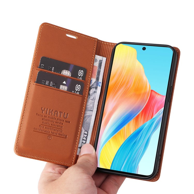 YIKATU YK-001 For Oppo A58 4G Case Magnetic Adsorption Wallet Leather Smartphone Cover - Brown