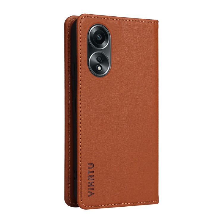 YIKATU YK-001 For Oppo A58 4G Case Magnetic Adsorption Wallet Leather Smartphone Cover - Brown