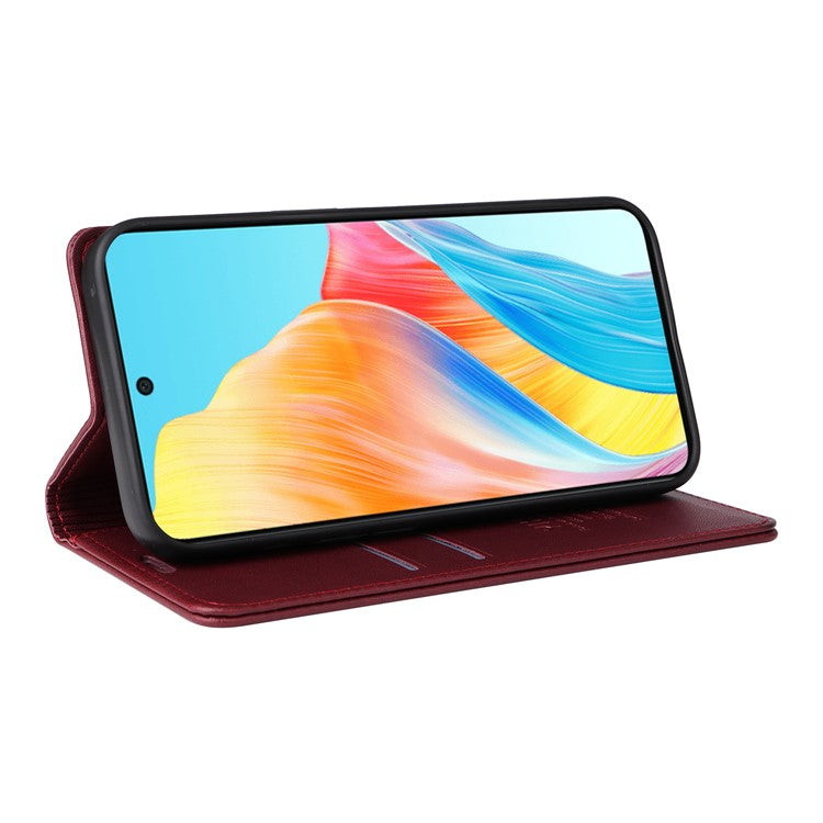 YIKATU YK-001 For Oppo A58 4G Case Magnetic Adsorption Wallet Leather Smartphone Cover - Wine Red