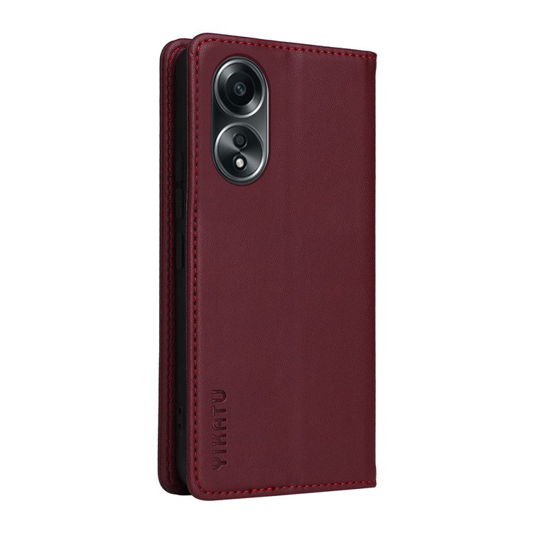YIKATU YK-001 For Oppo A58 4G Case Magnetic Adsorption Wallet Leather Smartphone Cover - Wine Red