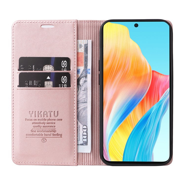 YIKATU YK-001 For Oppo A58 4G Case Magnetic Adsorption Wallet Leather Smartphone Cover - Rose Gold