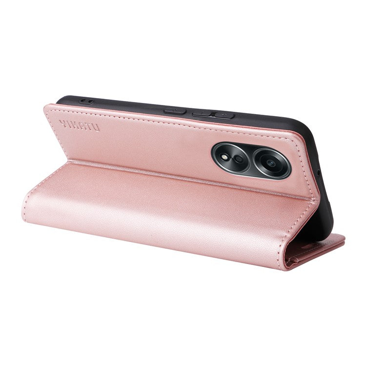 YIKATU YK-001 For Oppo A58 4G Case Magnetic Adsorption Wallet Leather Smartphone Cover - Rose Gold