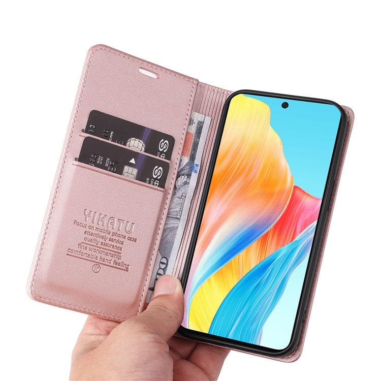YIKATU YK-001 For Oppo A58 4G Case Magnetic Adsorption Wallet Leather Smartphone Cover - Rose Gold