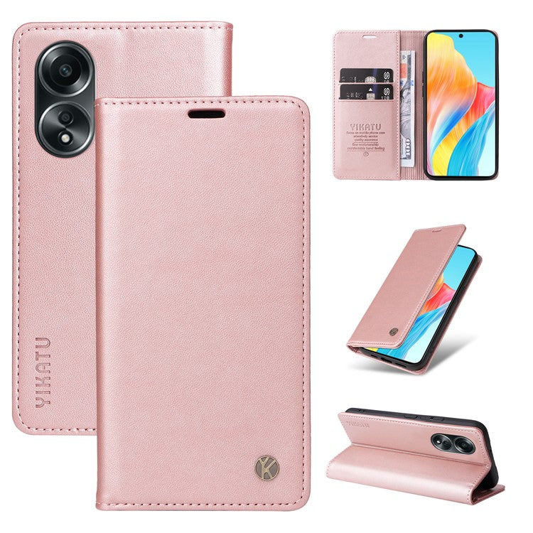 YIKATU YK-001 For Oppo A58 4G Case Magnetic Adsorption Wallet Leather Smartphone Cover - Rose Gold