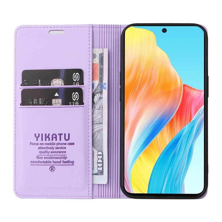 YIKATU YK-001 For Oppo A58 4G Case Magnetic Adsorption Wallet Leather Smartphone Cover - Purple