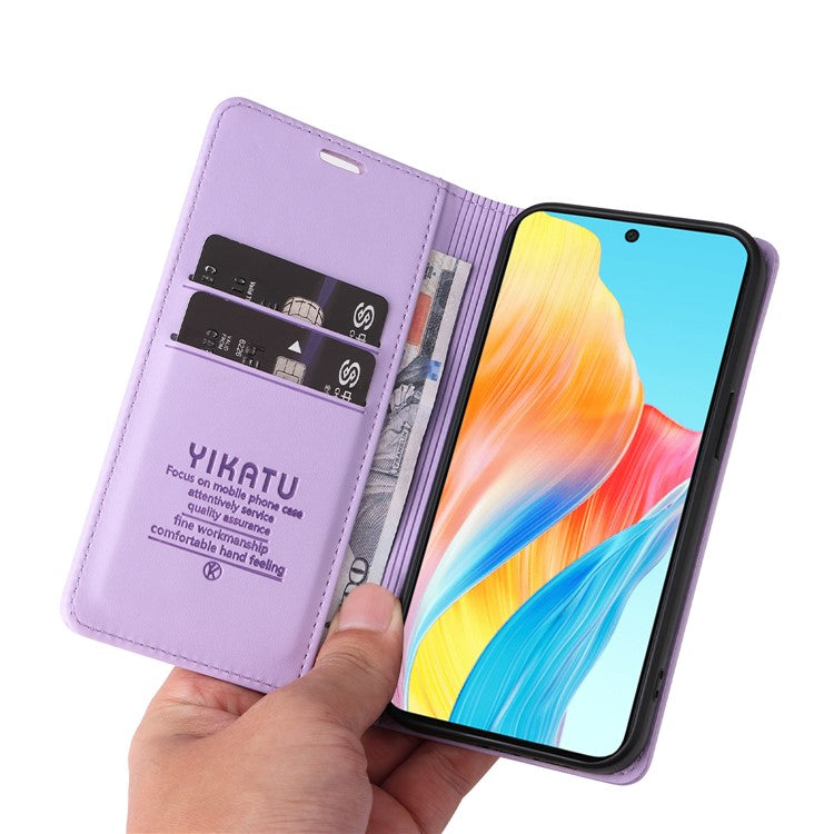 YIKATU YK-001 For Oppo A58 4G Case Magnetic Adsorption Wallet Leather Smartphone Cover - Purple