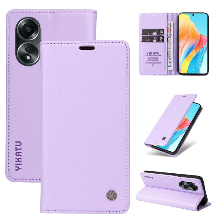YIKATU YK-001 For Oppo A58 4G Case Magnetic Adsorption Wallet Leather Smartphone Cover - Purple