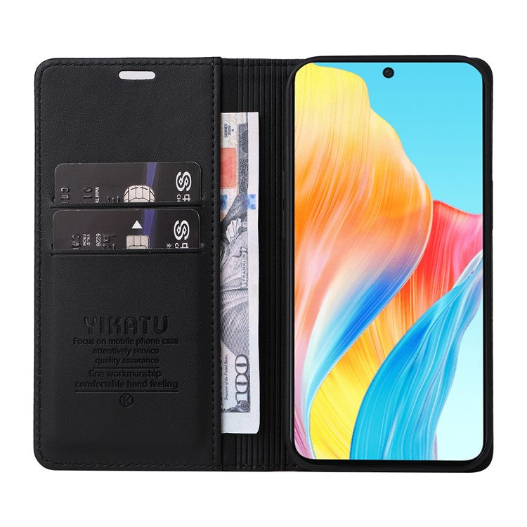 YIKATU YK-001 For Oppo A58 4G Case Magnetic Adsorption Wallet Leather Smartphone Cover - Black