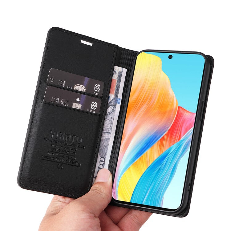YIKATU YK-001 For Oppo A58 4G Case Magnetic Adsorption Wallet Leather Smartphone Cover - Black