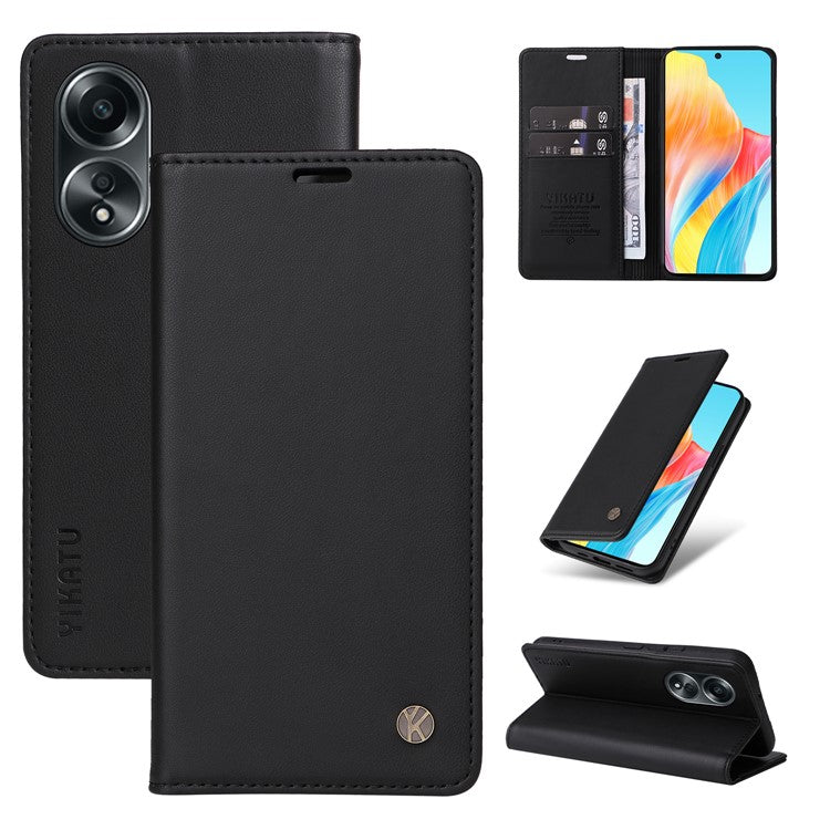 YIKATU YK-001 For Oppo A58 4G Case Magnetic Adsorption Wallet Leather Smartphone Cover - Black