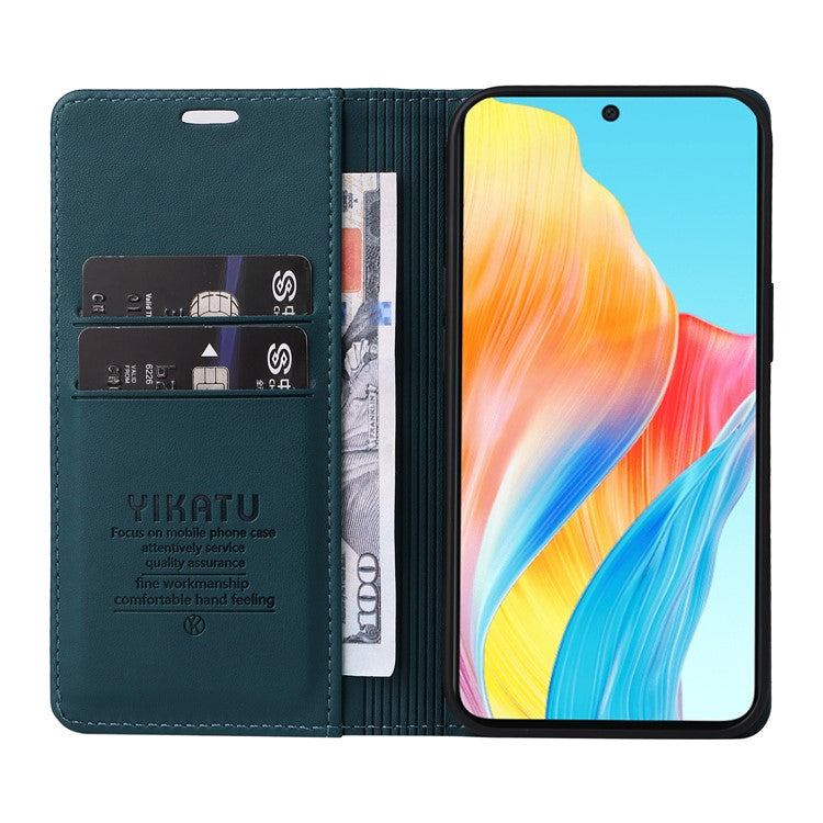 YIKATU YK-001 For Oppo A58 4G Case Magnetic Adsorption Wallet Leather Smartphone Cover - Green