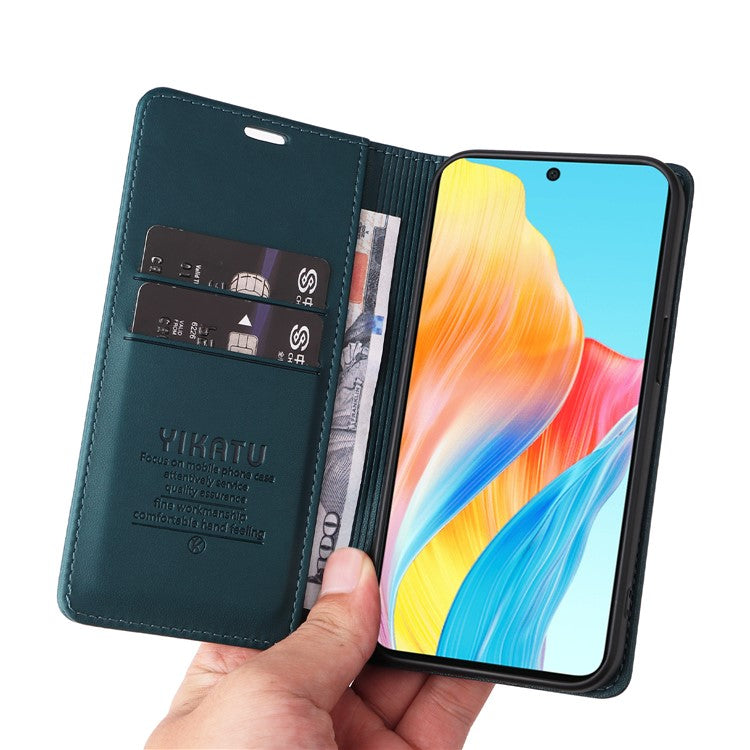 YIKATU YK-001 For Oppo A58 4G Case Magnetic Adsorption Wallet Leather Smartphone Cover - Green