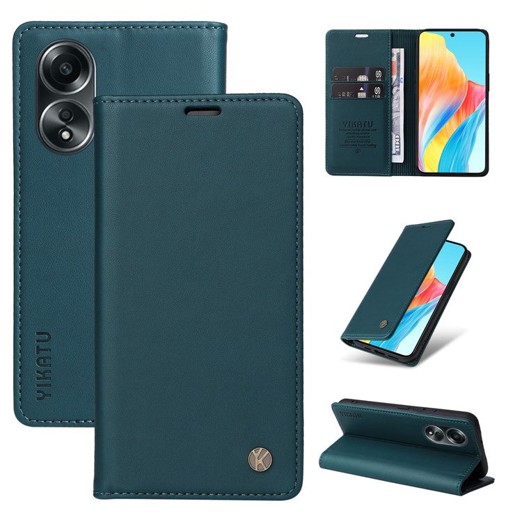 YIKATU YK-001 For Oppo A58 4G Case Magnetic Adsorption Wallet Leather Smartphone Cover - Green
