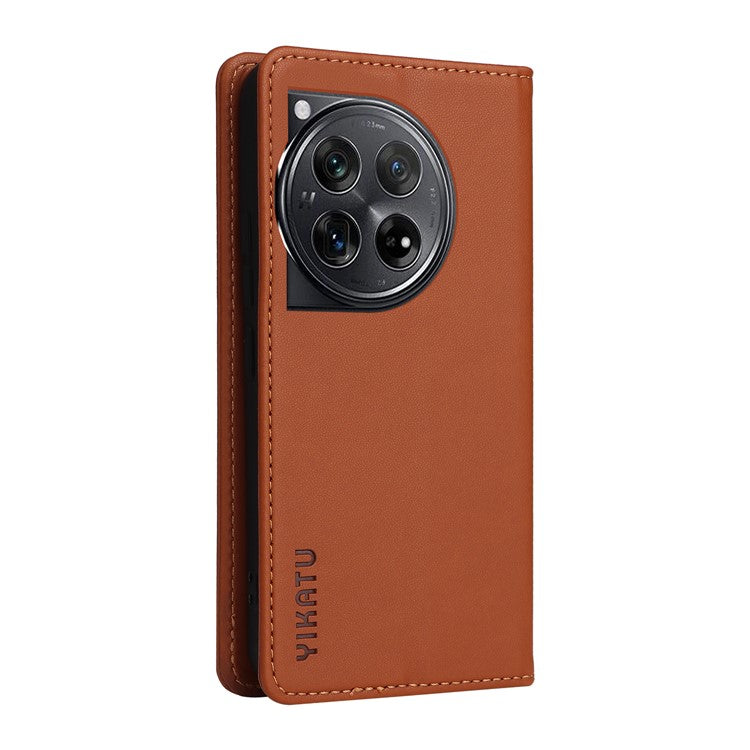 YIKATU YK-001 For OnePlus 12 5G Wallet Case PU Leather Phone Cover Magnetic Closing - Brown