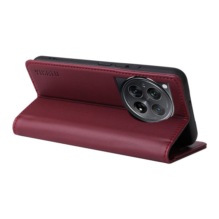 YIKATU YK-001 For OnePlus 12 5G Wallet Case PU Leather Phone Cover Magnetic Closing - Wine Red