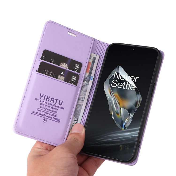 YIKATU YK-001 For OnePlus 12 5G Wallet Case PU Leather Phone Cover Magnetic Closing - Light Purple