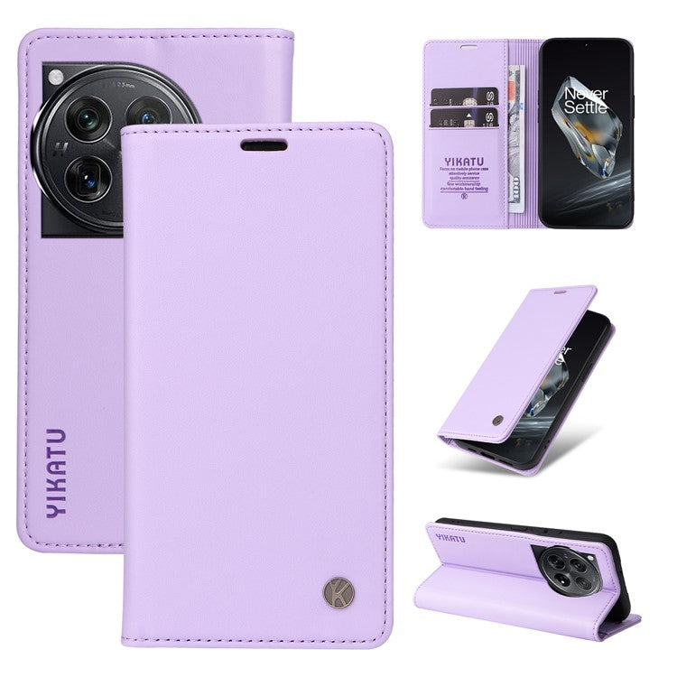 YIKATU YK-001 For OnePlus 12 5G Wallet Case PU Leather Phone Cover Magnetic Closing - Light Purple