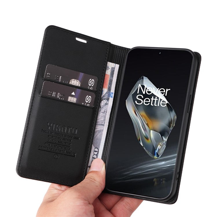 YIKATU YK-001 For OnePlus 12 5G Wallet Case PU Leather Phone Cover Magnetic Closing - Black