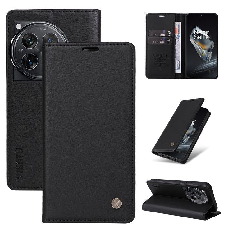 YIKATU YK-001 For OnePlus 12 5G Wallet Case PU Leather Phone Cover Magnetic Closing - Black