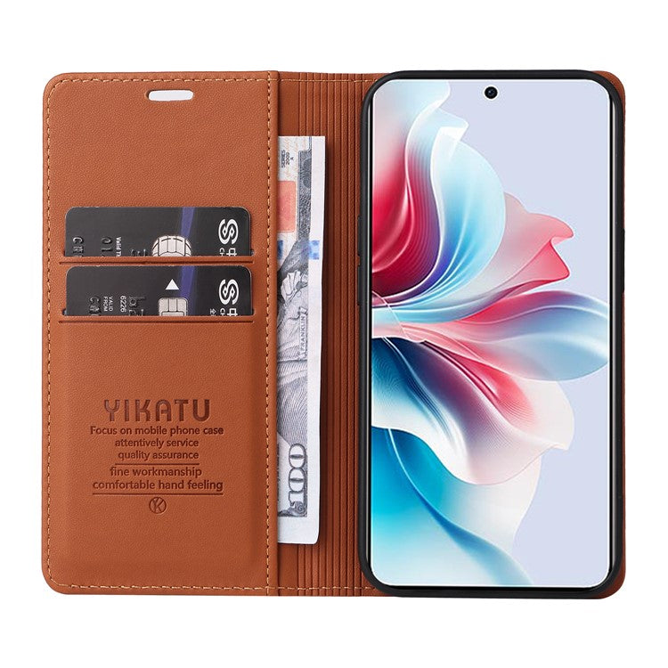 YIKATU YK-001 For Oppo Reno11 F 5G Slim Cover Magnetic Closing Leather Phone Shell - Brown