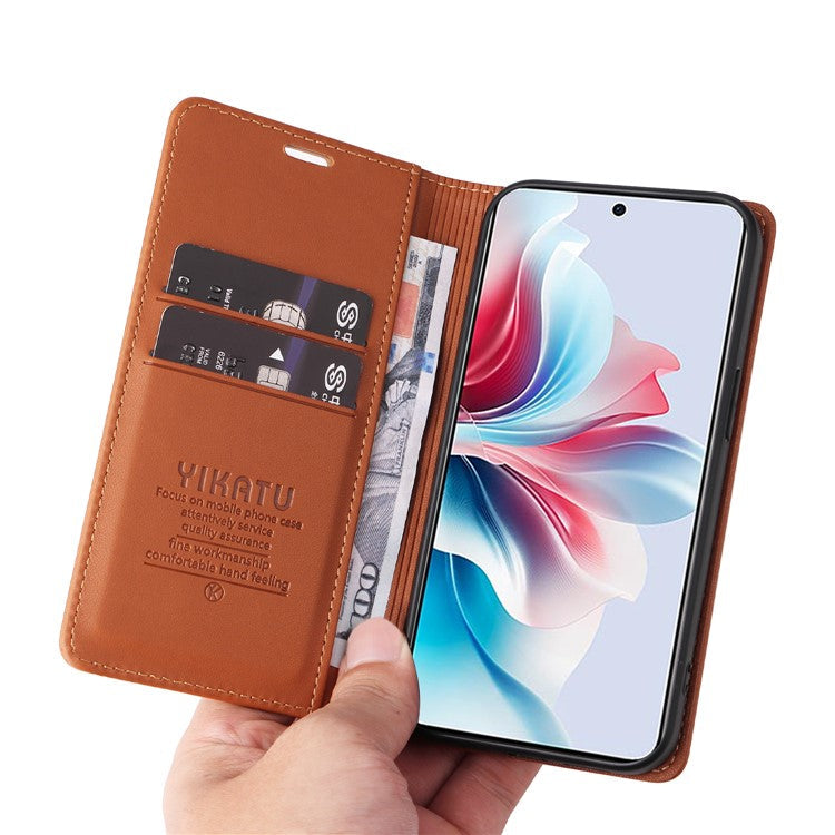 YIKATU YK-001 For Oppo Reno11 F 5G Slim Cover Magnetic Closing Leather Phone Shell - Brown
