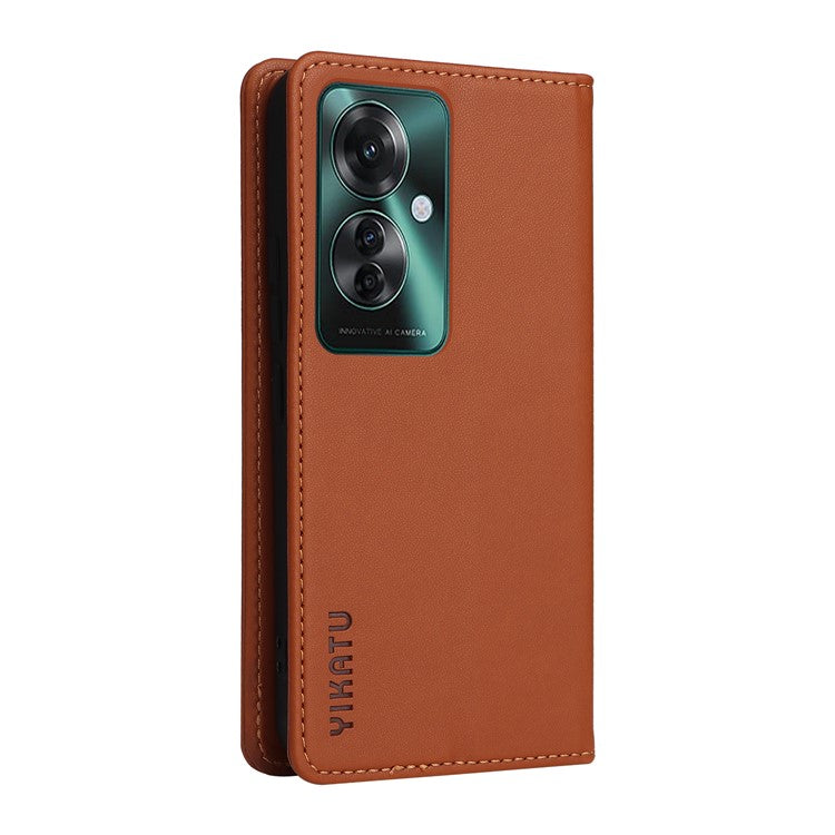 YIKATU YK-001 For Oppo Reno11 F 5G Slim Cover Magnetic Closing Leather Phone Shell - Brown