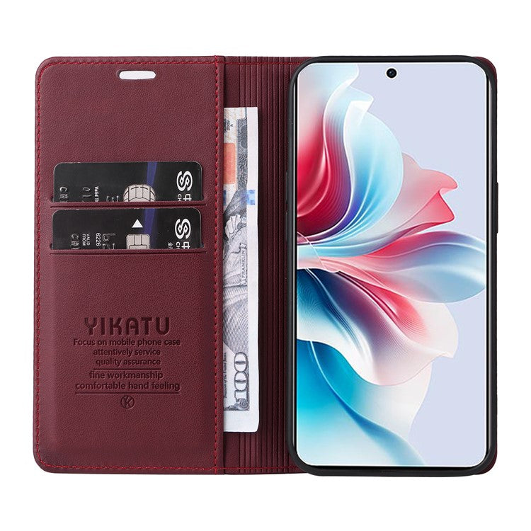 YIKATU YK-001 For Oppo Reno11 F 5G Slim Cover Magnetic Closing Leather Phone Shell - Wine Red