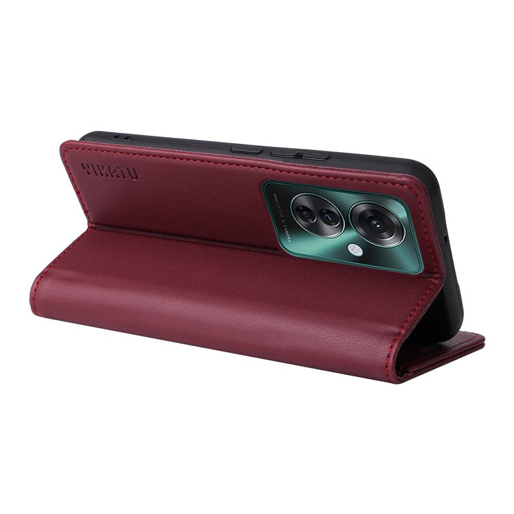 YIKATU YK-001 For Oppo Reno11 F 5G Slim Cover Magnetic Closing Leather Phone Shell - Wine Red
