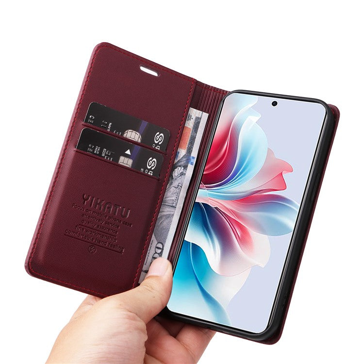 YIKATU YK-001 For Oppo Reno11 F 5G Slim Cover Magnetic Closing Leather Phone Shell - Wine Red