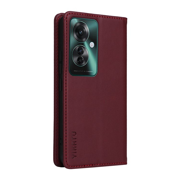YIKATU YK-001 For Oppo Reno11 F 5G Slim Cover Magnetic Closing Leather Phone Shell - Wine Red