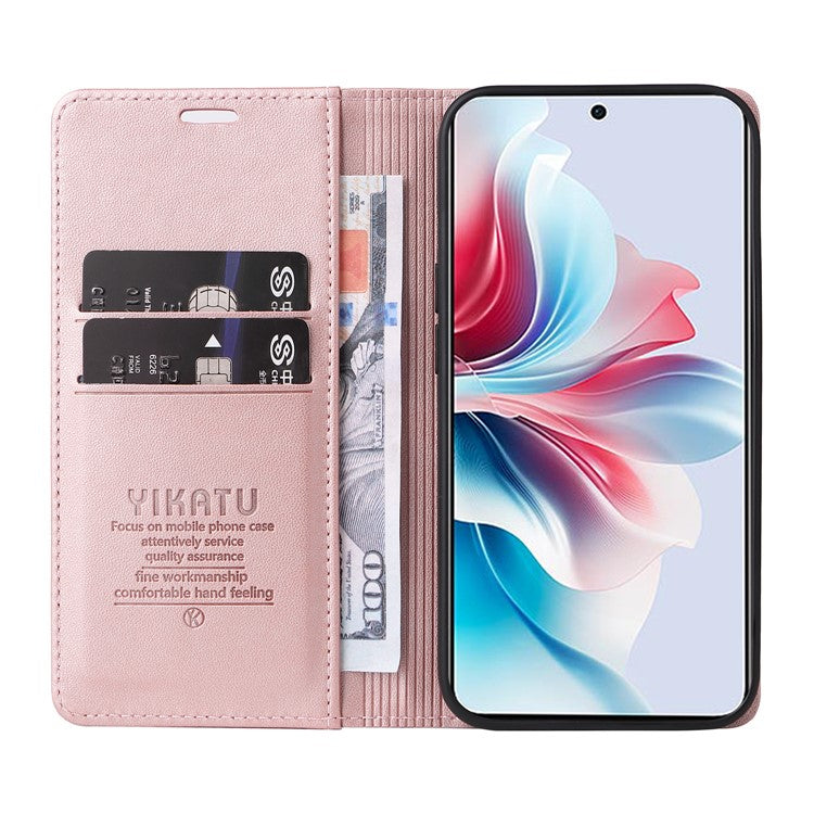 YIKATU YK-001 For Oppo Reno11 F 5G Slim Cover Magnetic Closing Leather Phone Shell - Rose Gold