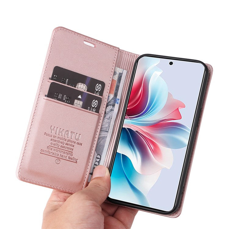 YIKATU YK-001 For Oppo Reno11 F 5G Slim Cover Magnetic Closing Leather Phone Shell - Rose Gold