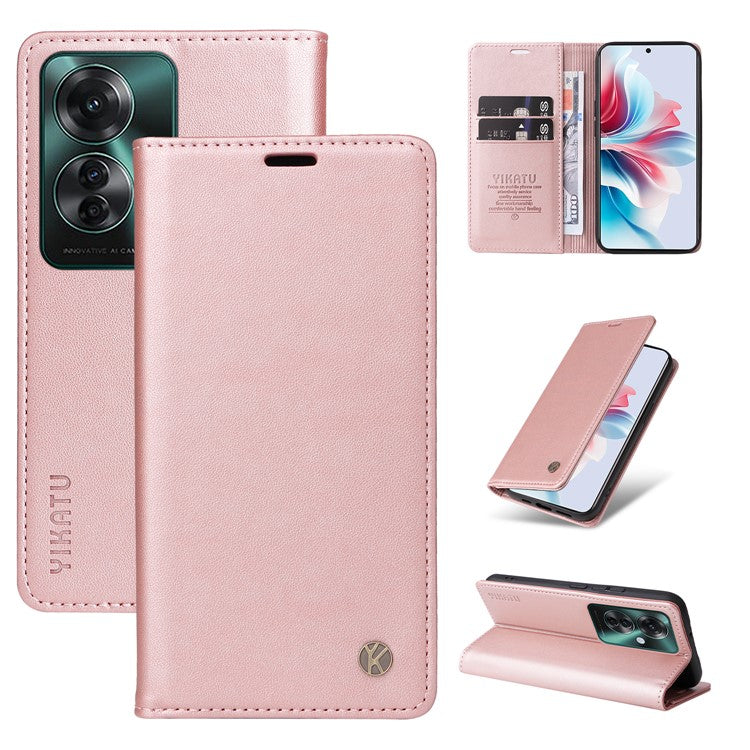 YIKATU YK-001 For Oppo Reno11 F 5G Slim Cover Magnetic Closing Leather Phone Shell - Rose Gold