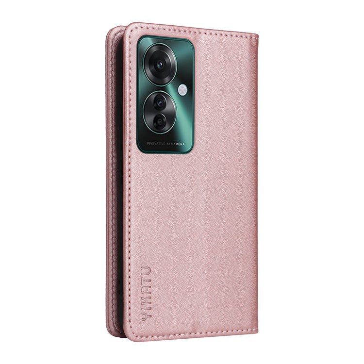 YIKATU YK-001 For Oppo Reno11 F 5G Slim Cover Magnetic Closing Leather Phone Shell - Rose Gold