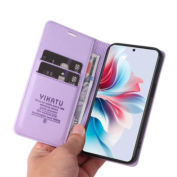 YIKATU YK-001 For Oppo Reno11 F 5G Slim Cover Magnetic Closing Leather Phone Shell - Light Purple