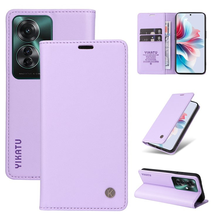 YIKATU YK-001 For Oppo Reno11 F 5G Slim Cover Magnetic Closing Leather Phone Shell - Light Purple