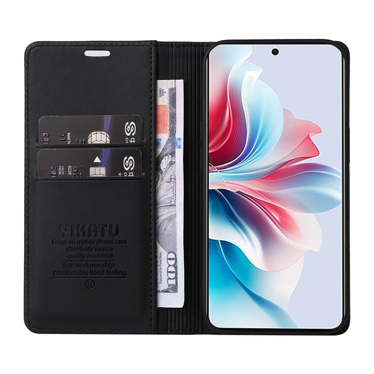 YIKATU YK-001 For Oppo Reno11 F 5G Slim Cover Magnetic Closing Leather Phone Shell - Black