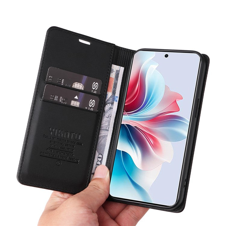 YIKATU YK-001 For Oppo Reno11 F 5G Slim Cover Magnetic Closing Leather Phone Shell - Black
