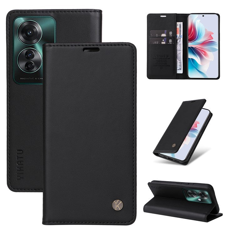 YIKATU YK-001 For Oppo Reno11 F 5G Slim Cover Magnetic Closing Leather Phone Shell - Black