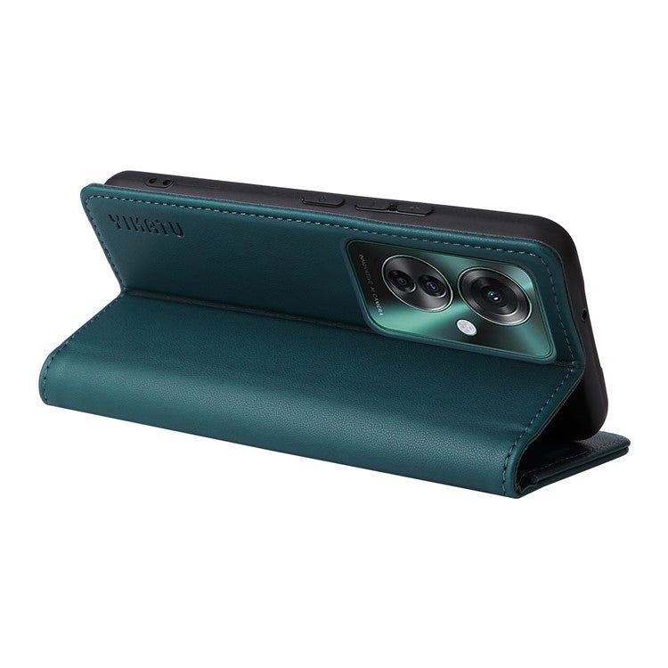 YIKATU YK-001 For Oppo Reno11 F 5G Slim Cover Magnetic Closing Leather Phone Shell - Green
