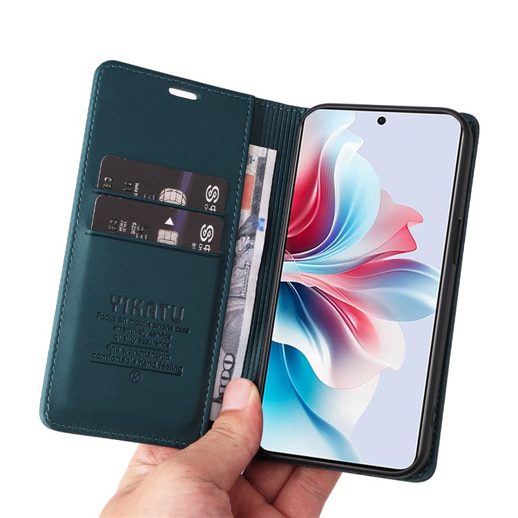 YIKATU YK-001 For Oppo Reno11 F 5G Slim Cover Magnetic Closing Leather Phone Shell - Green