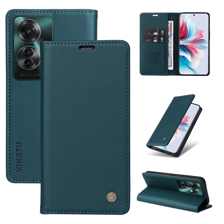 YIKATU YK-001 For Oppo Reno11 F 5G Slim Cover Magnetic Closing Leather Phone Shell - Green